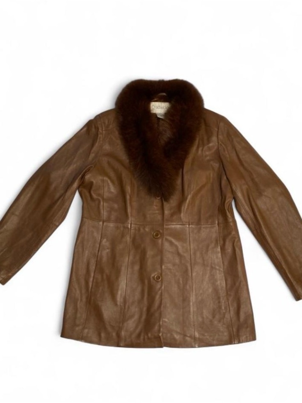 Chestnut Brown Real Leather jacket with genuine Fox fur collar, size XL